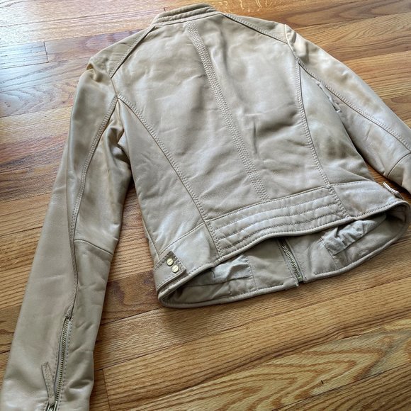 Michael Kors Tan Leather Motorcycle Jacket Size Small - Picture 9 of 15